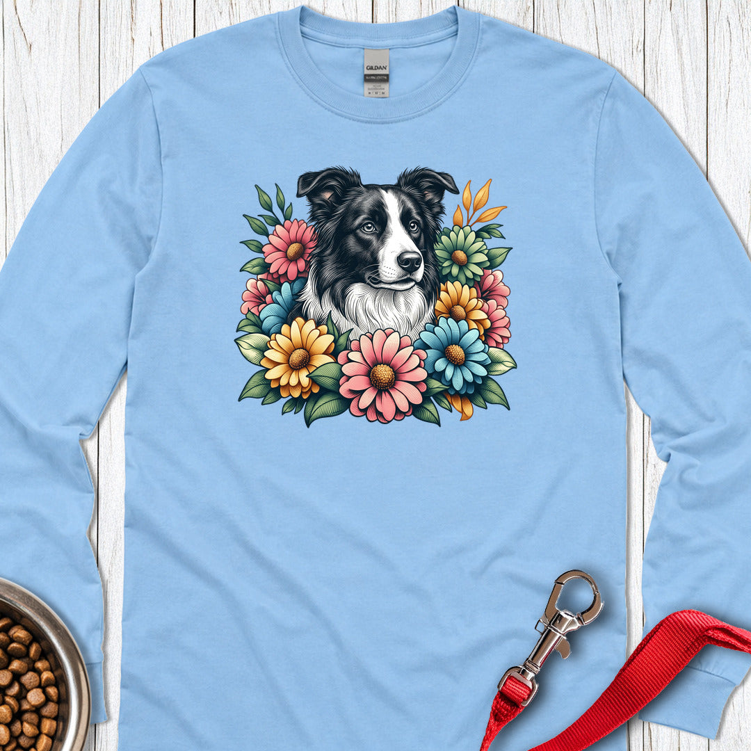Border Collie Flowers Long Sleeve — Carolina Blue