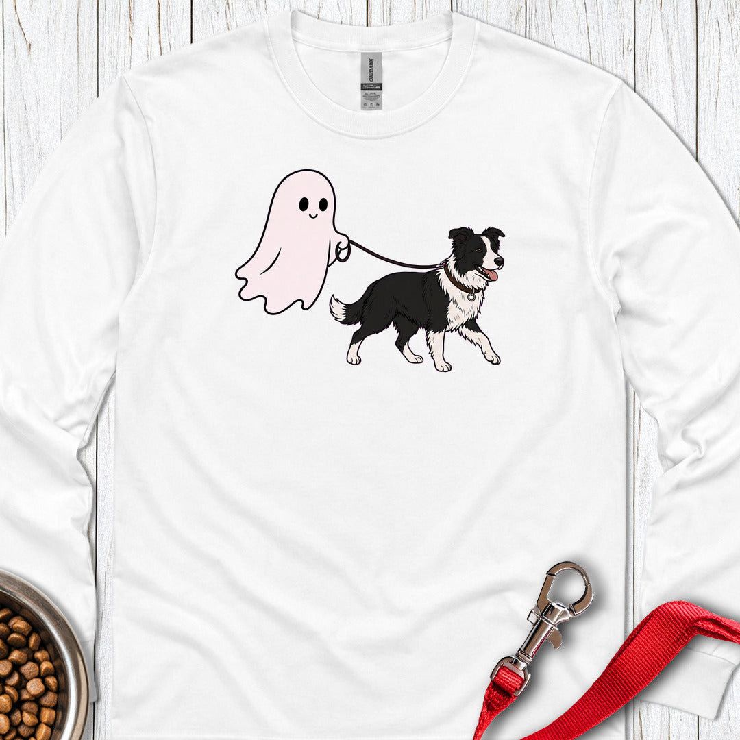 Border Collie Ghost Long Sleeve — White