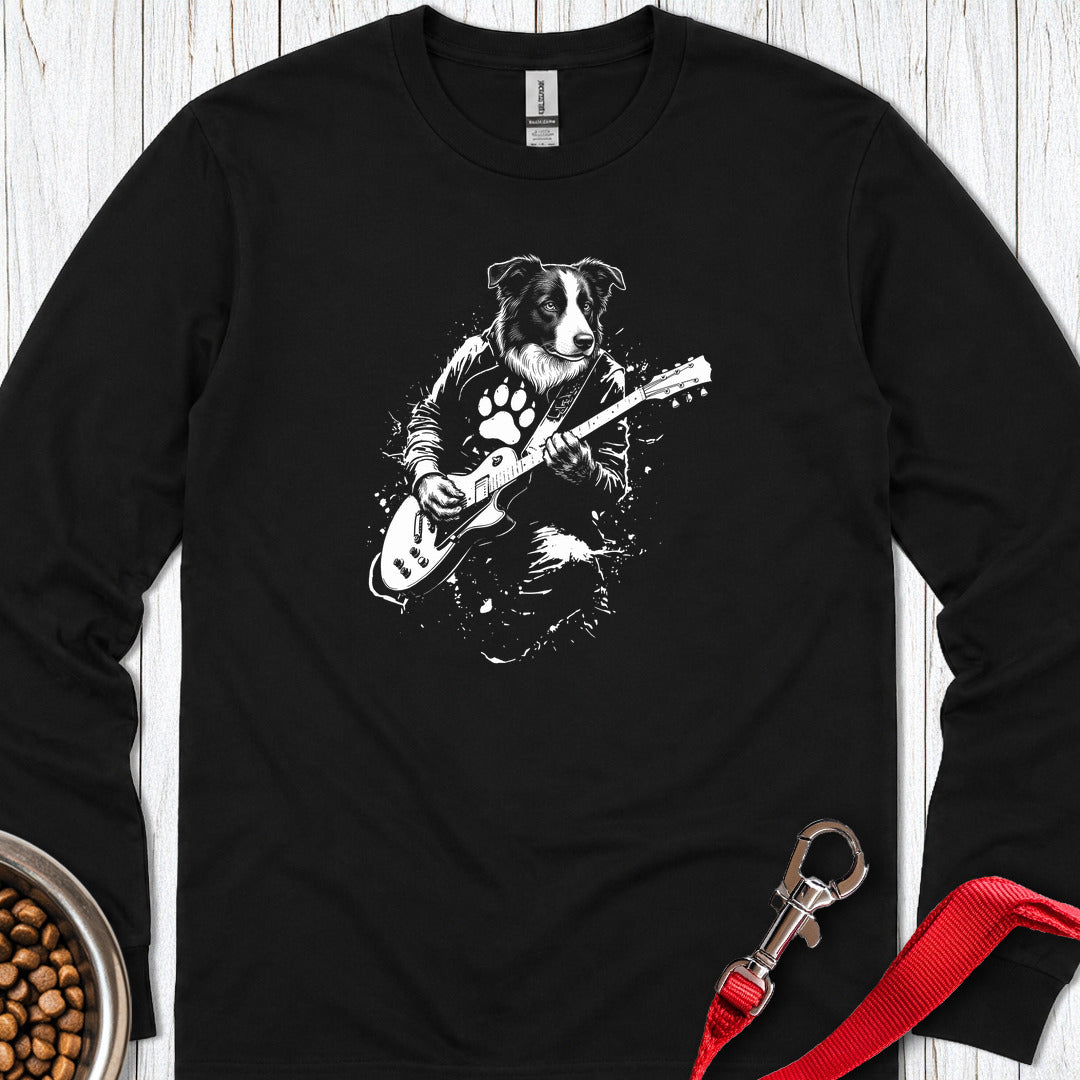 Border Collie Guitar Long Sleeve — Black
