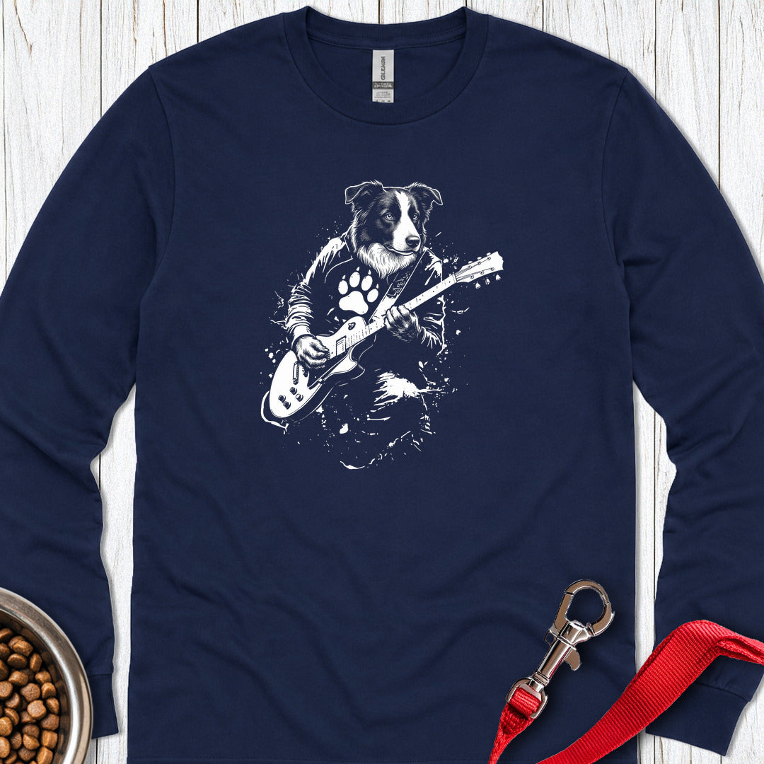 Border Collie Guitar Long Sleeve — Navy