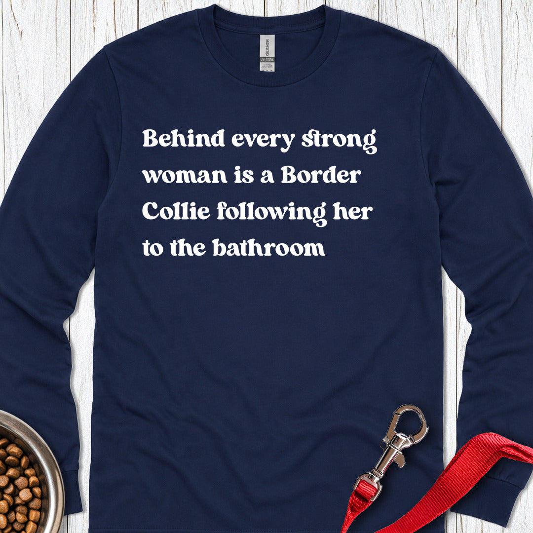 Border Collie Strong Woman Long Sleeve — Navy