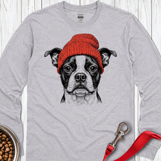 Boston Terrier Beanie Long Sleeve — Sport Grey