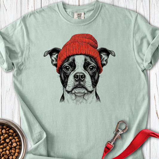 Boston Terrier Beanie Premium Tee — Bay