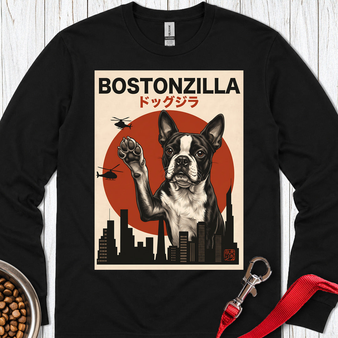 Boston Terrier Bostonzilla Long Sleeve — Black
