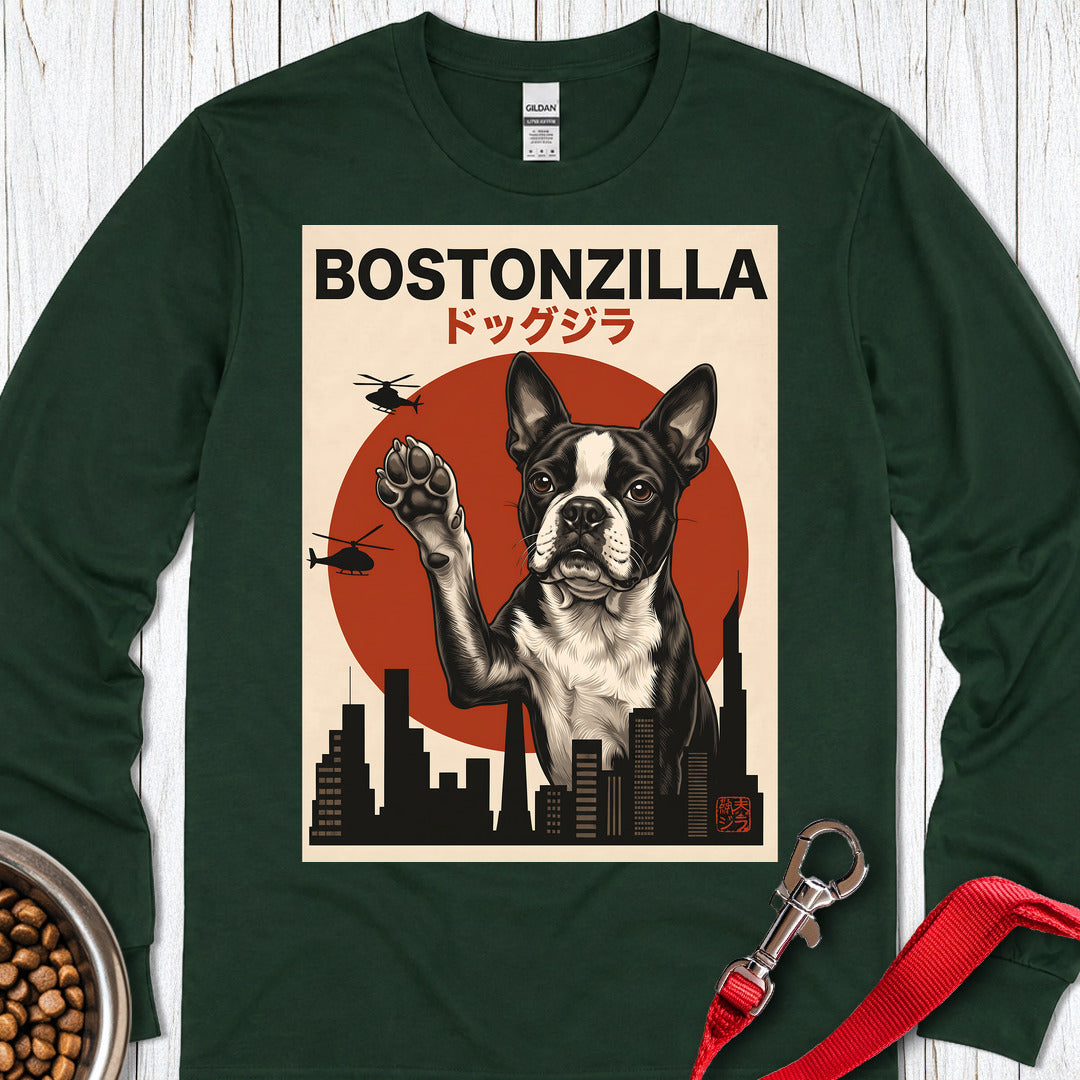 Boston Terrier Bostonzilla Long Sleeve — Forest Green