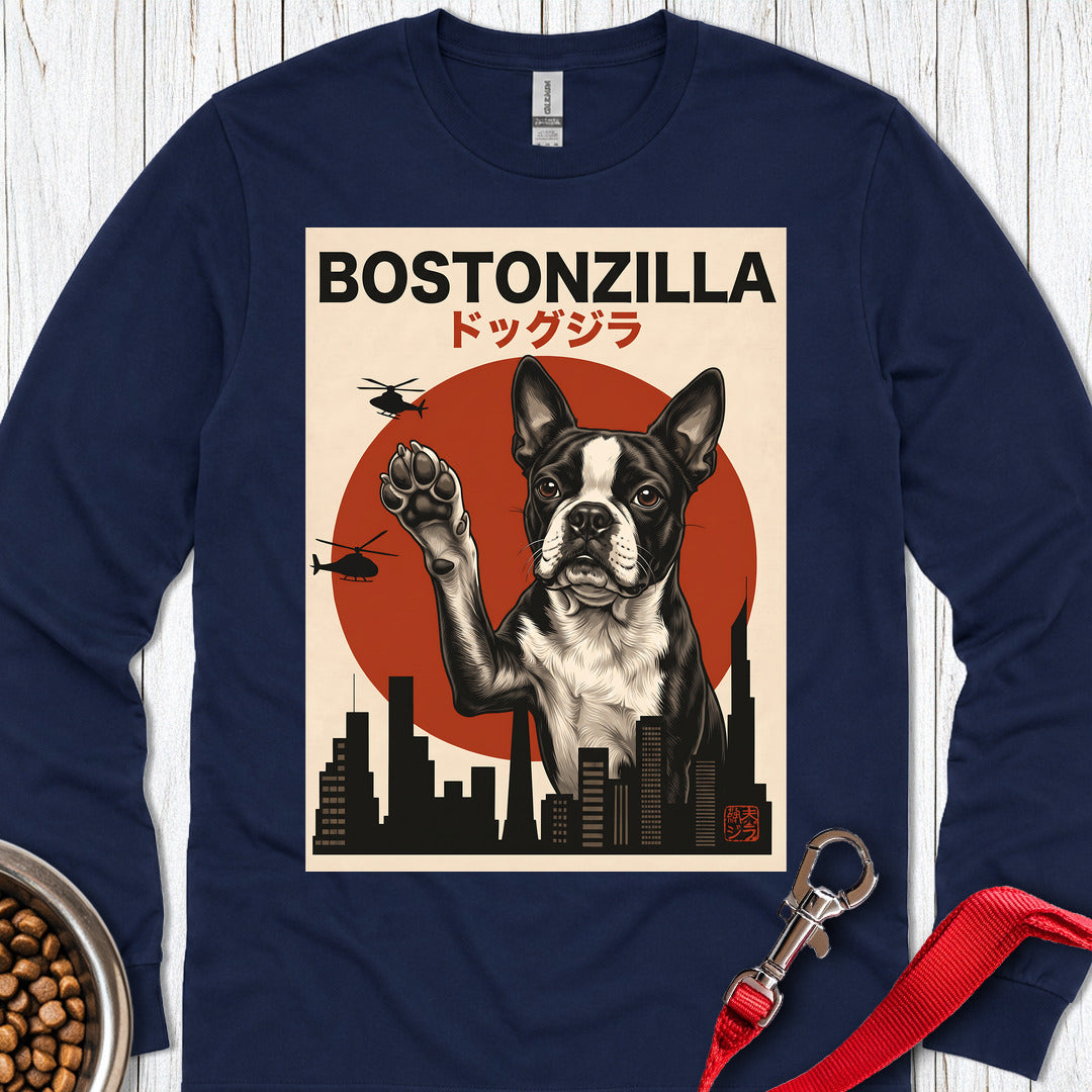 Boston Terrier Bostonzilla Long Sleeve — Navy
