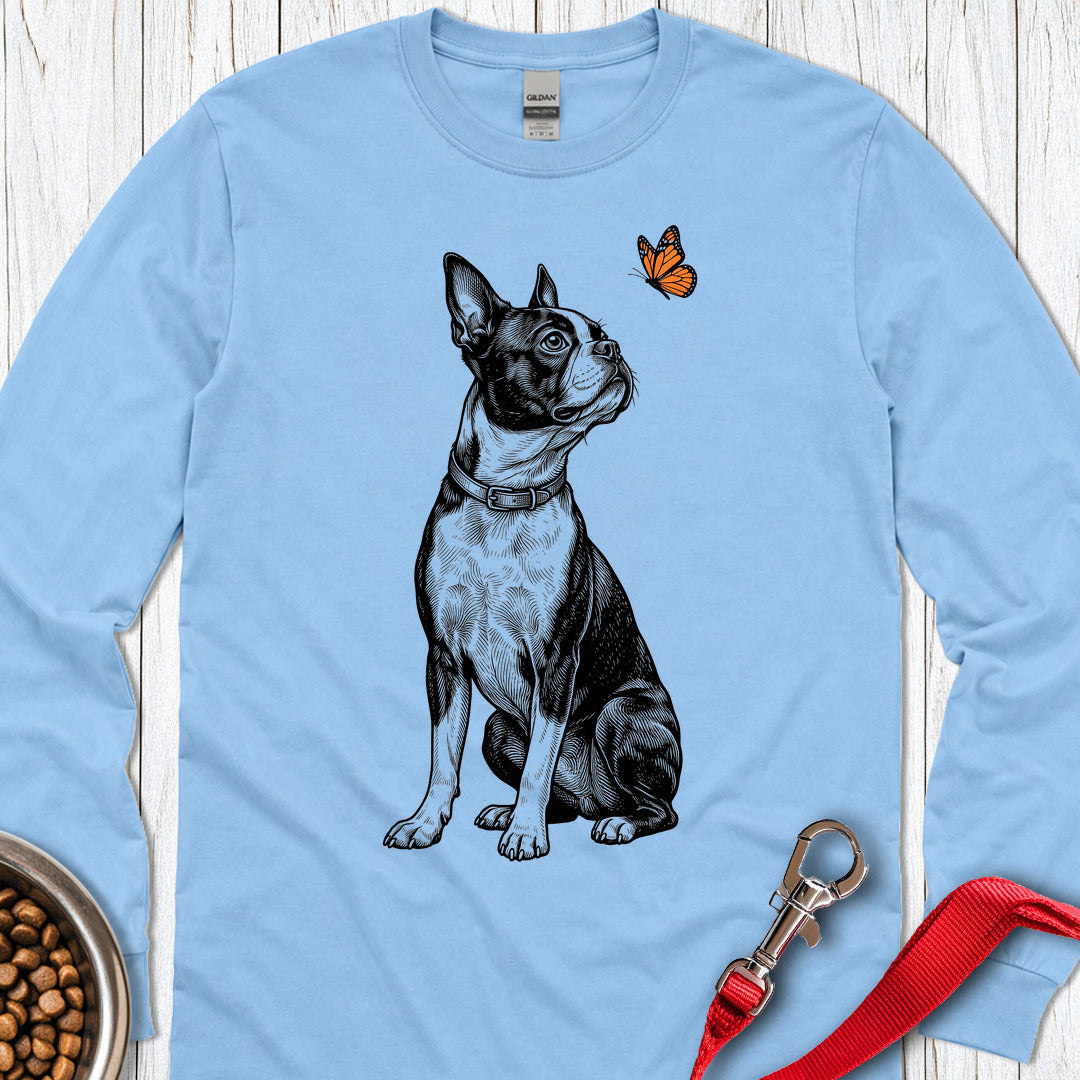 Boston Terrier Butterfly Long Sleeve — Carolina Blue
