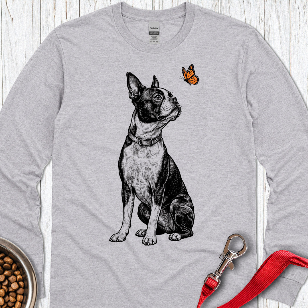 Boston Terrier Butterfly Long Sleeve — Sport Grey