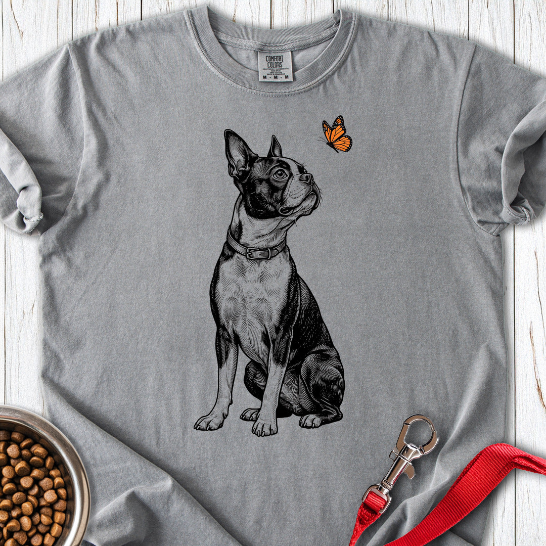 Boston Terrier Butterfly Premium Tee — Grey