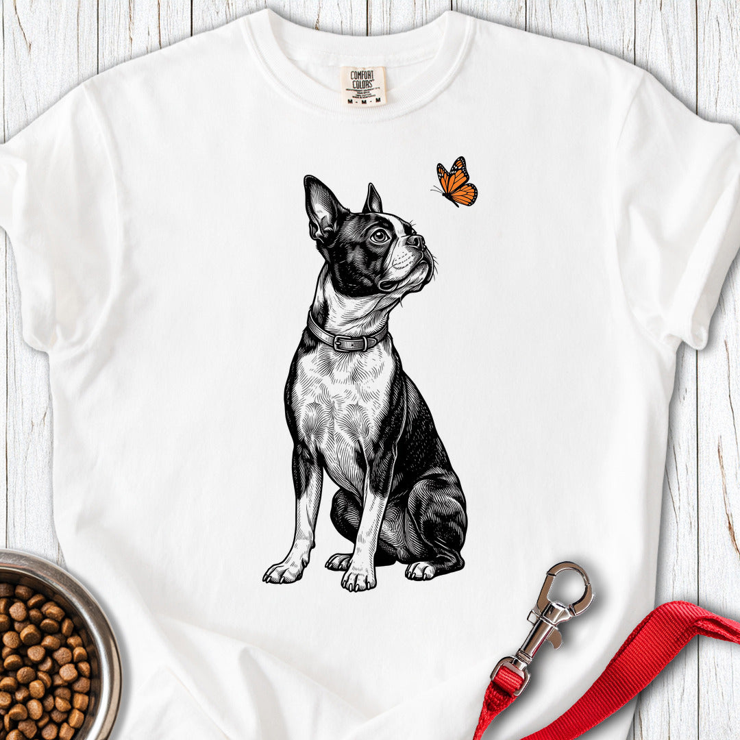 Boston Terrier Butterfly Premium Tee — White
