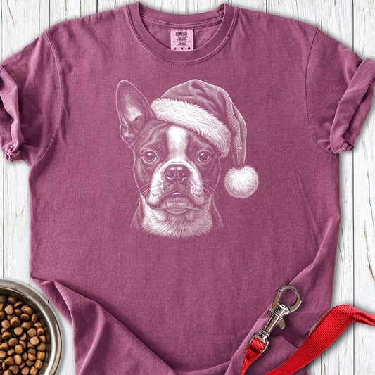 Boston Terrier Christmas Santa Hat Premium Tee Berry