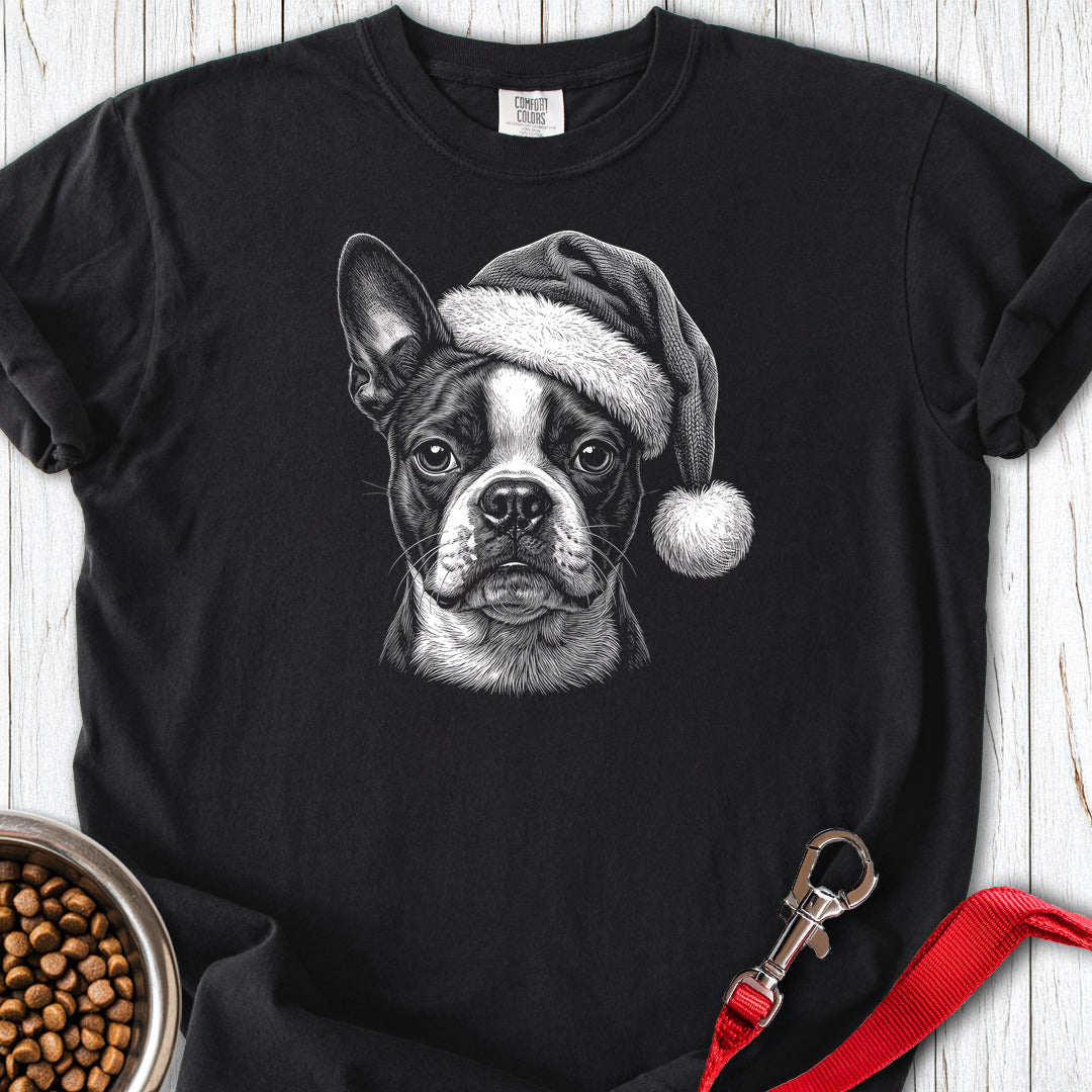 Boston Terrier Christmas Santa Hat Premium Tee Black