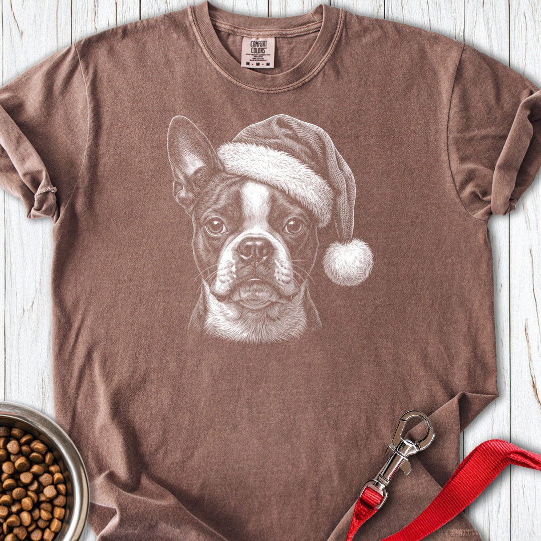 Boston Terrier Christmas Santa Hat Premium Tee Espresso