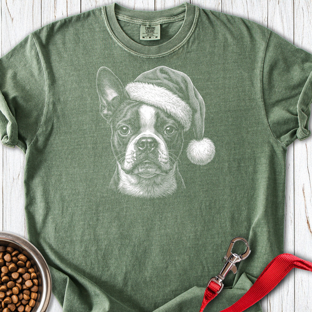 Boston Terrier Christmas Santa Hat Premium Tee Moss