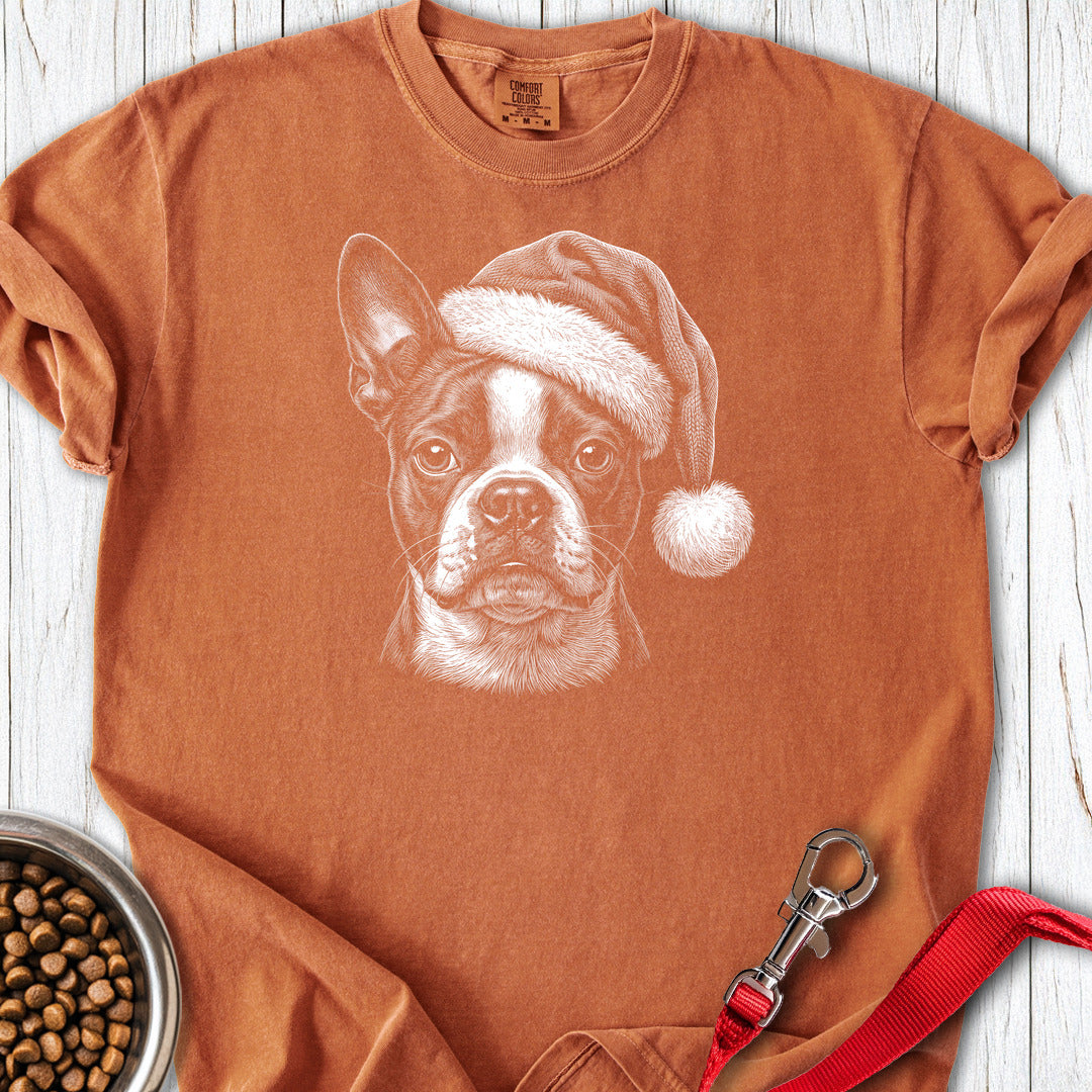 Boston Terrier Christmas Santa Hat Premium Tee Yam