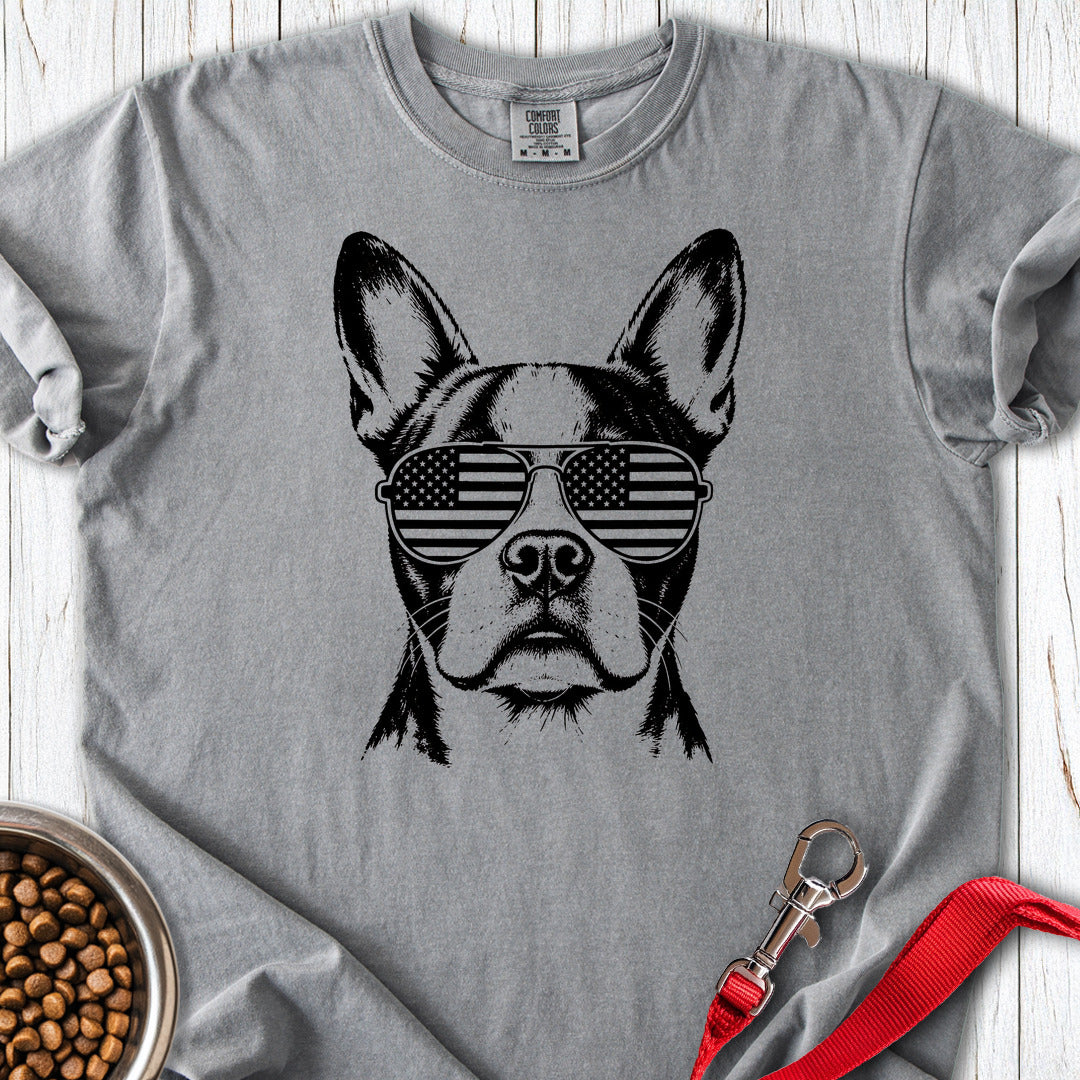 Boston Terrier Flag Shades Premium Tee — Grey