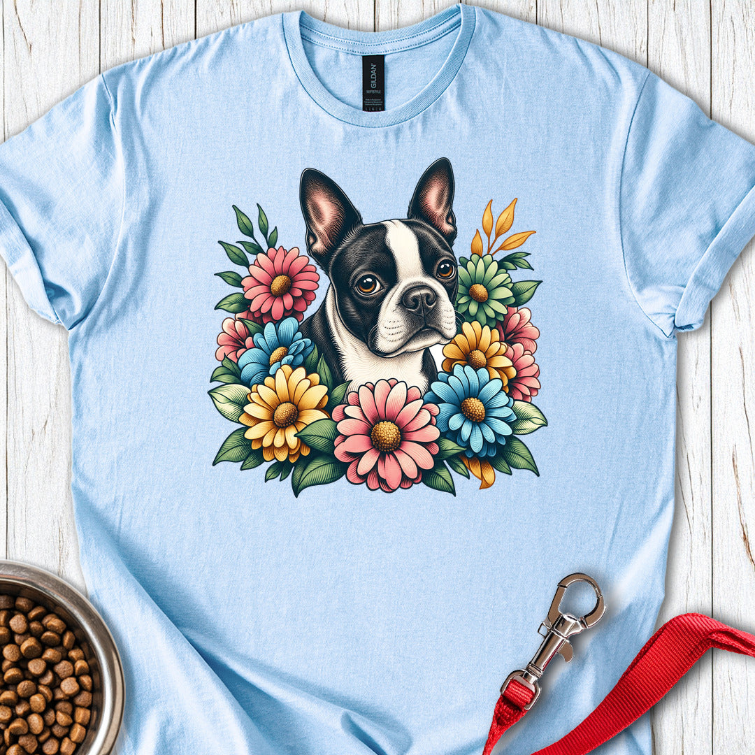 Boston Terrier Flower Wreath — Light Blue