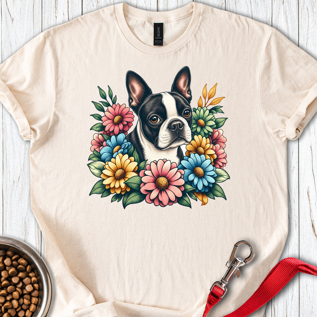 Boston Terrier Flower Wreath — Natural