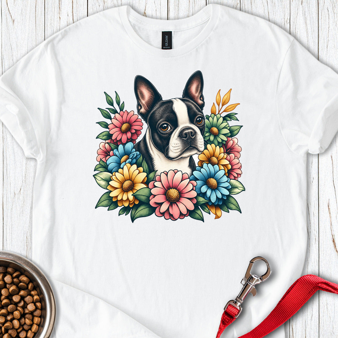 Boston Terrier Flower Wreath — White