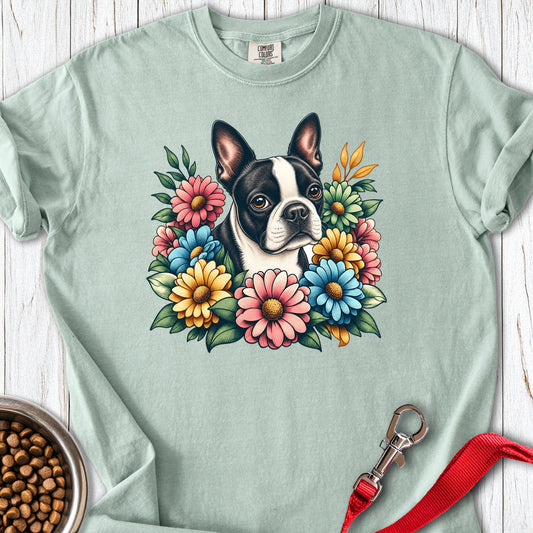 Boston Terrier Flower Wreath Premium Tee — Bay