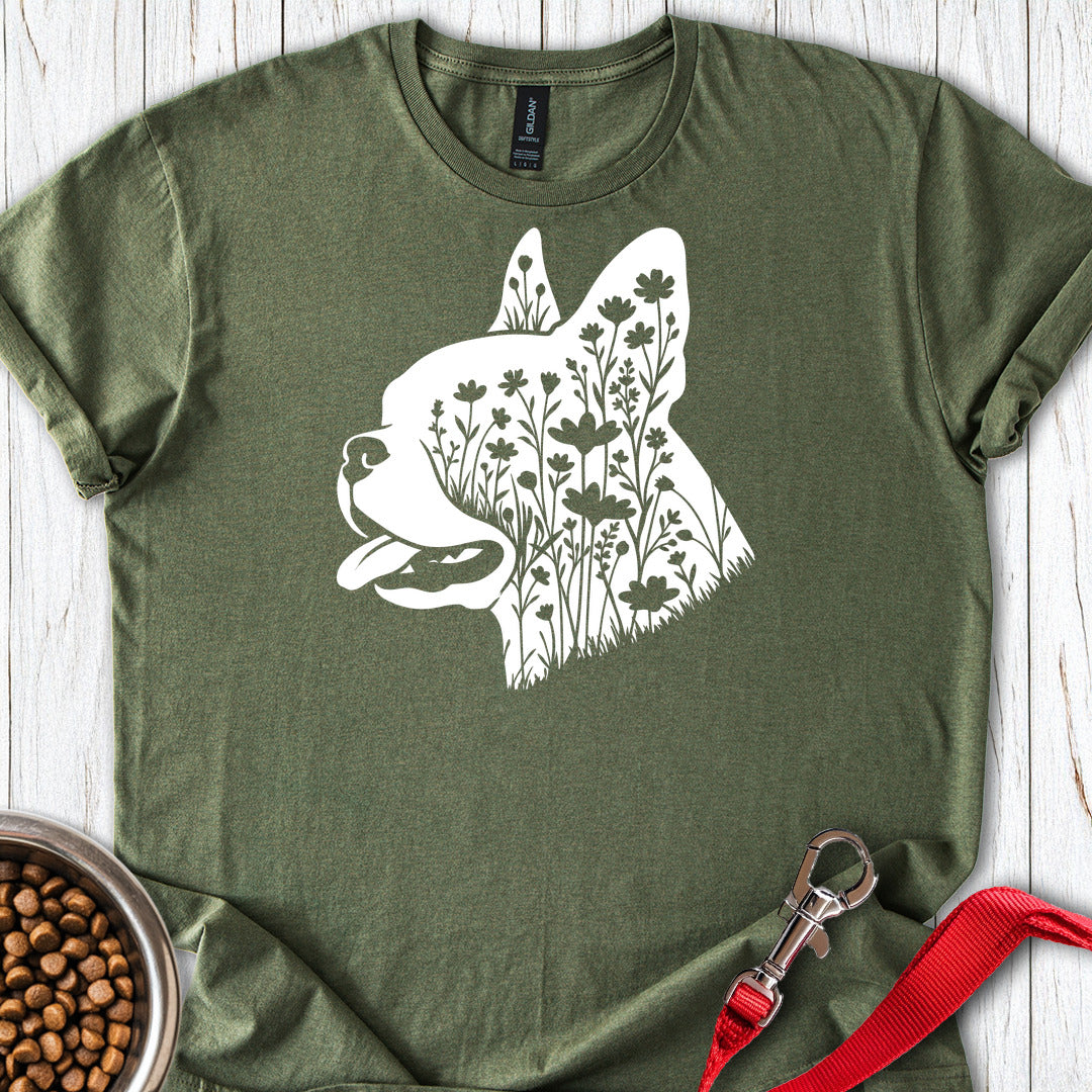 Boston Terrier Flowers — Military Green
