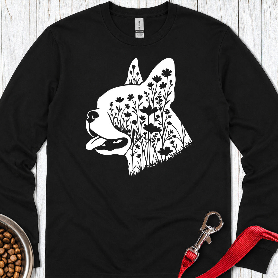 Boston Terrier Flowers Long Sleeve — Black