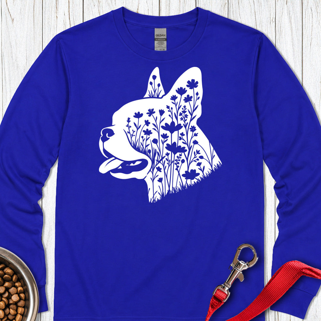Boston Terrier Flowers Long Sleeve — Royal
