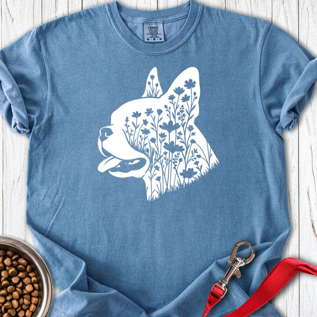 Boston Terrier Flowers Premium Tee — Blue Jean