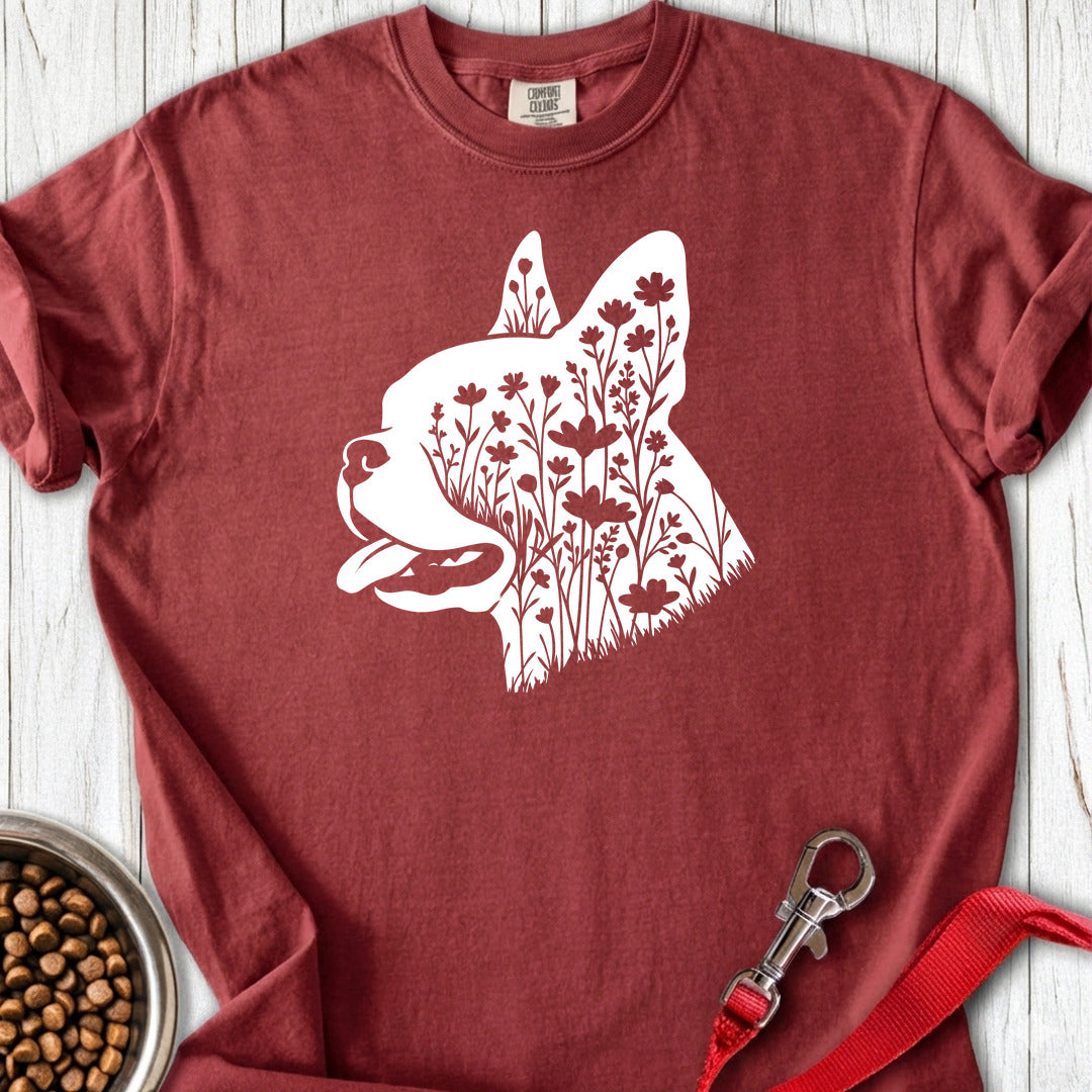 Boston Terrier Flowers Premium Tee — Brick