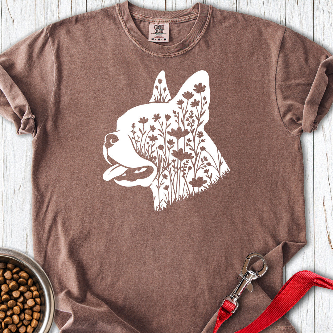 Boston Terrier Flowers Premium Tee — Espresso