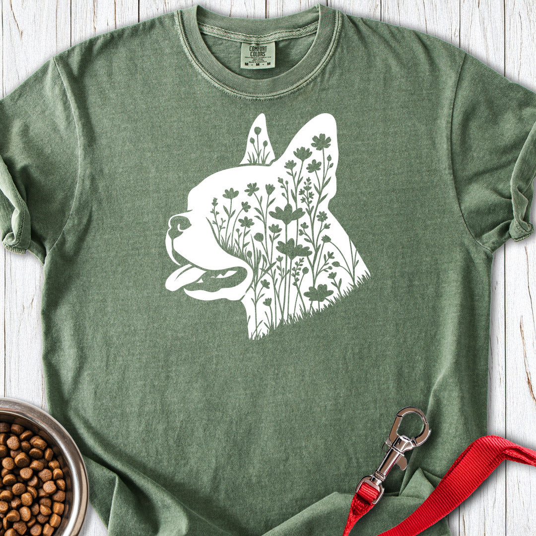 Boston Terrier Flowers Premium Tee — Moss