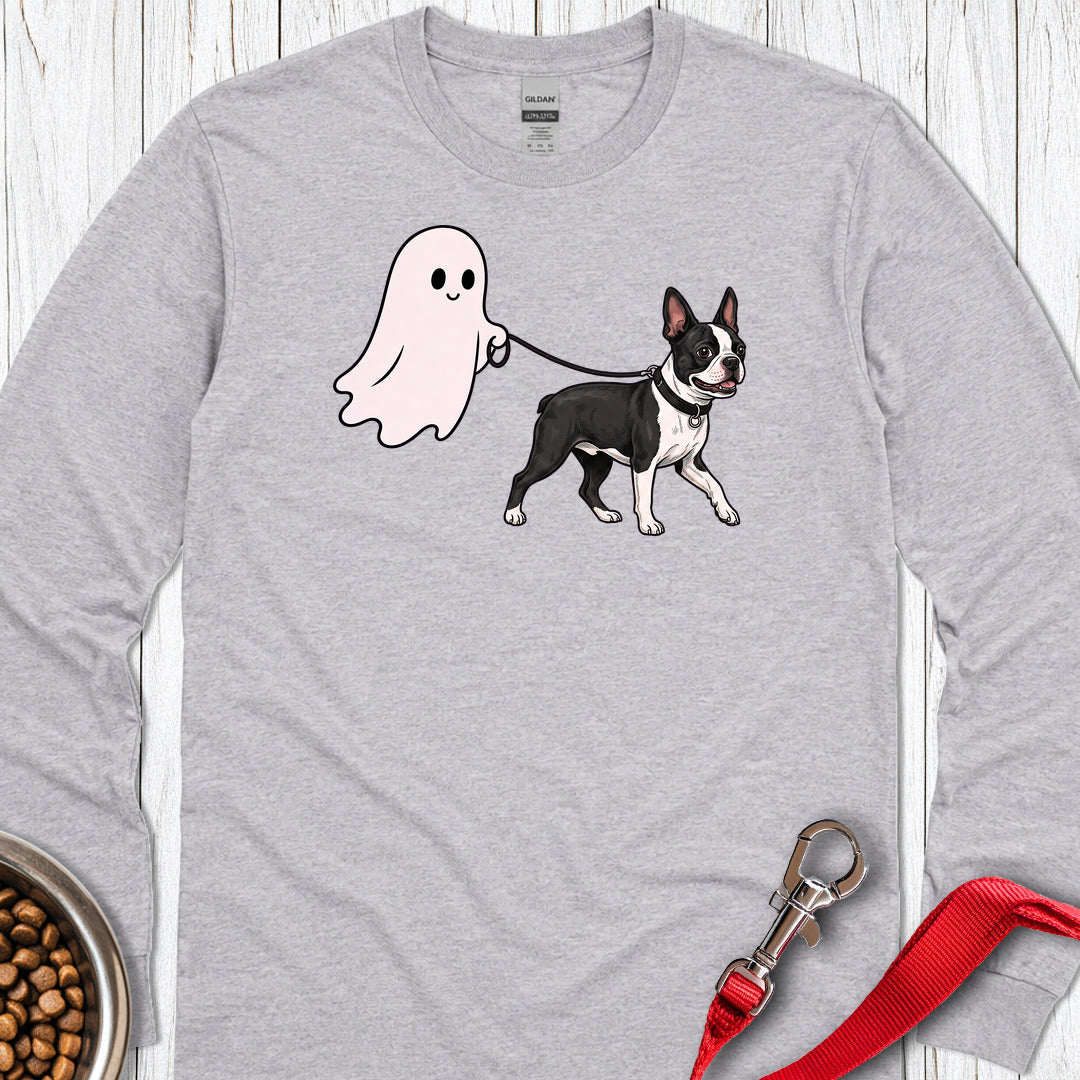 Boston Terrier Ghost Walk Long Sleeve — Sport Grey