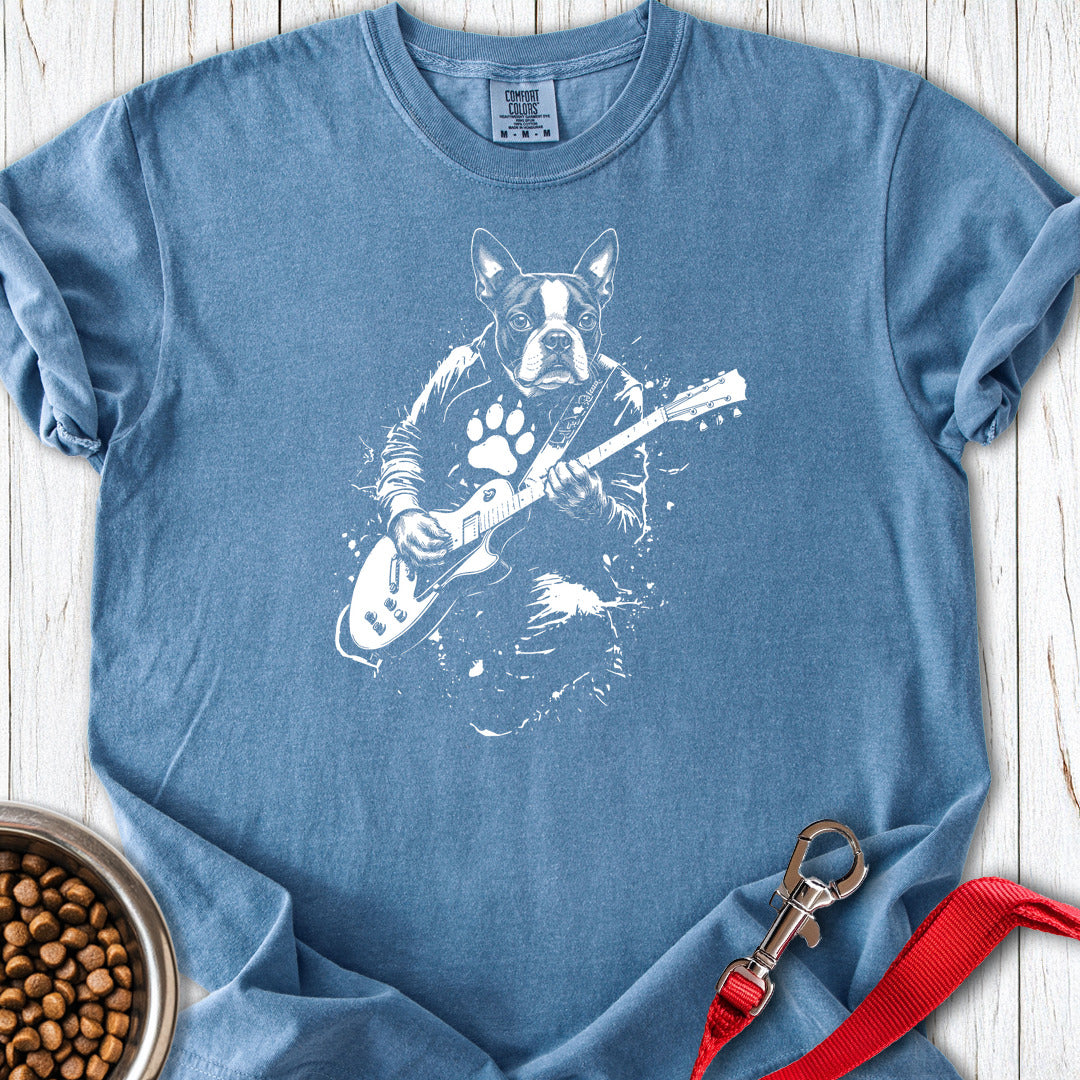 Boston Terrier Guitar Premium Tee — Blue Jean