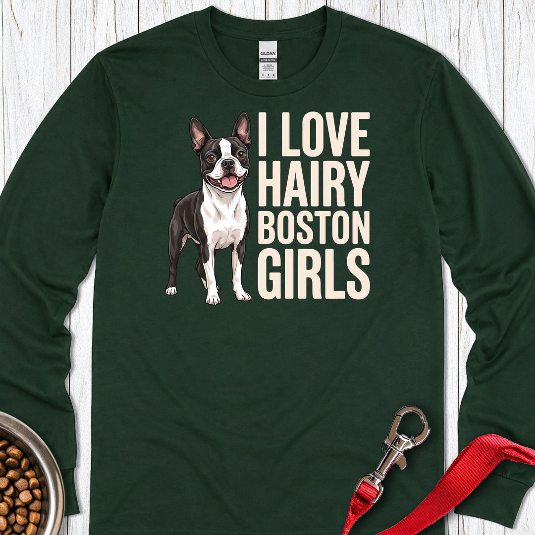Boston Terrier Hairy Girls Long Sleeve — Forest Green