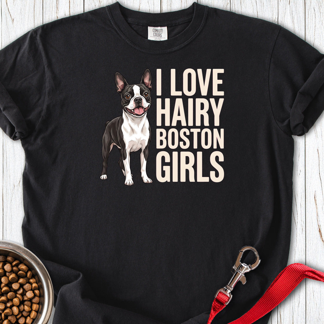 Boston Terrier Hairy Girls Premium Tee — Black