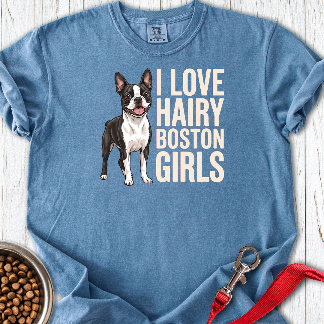 Boston Terrier Hairy Girls Premium Tee — Blue Jean
