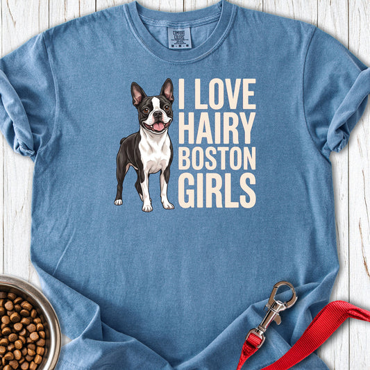 Boston Terrier Hairy Girls Premium Tee — Blue Jean