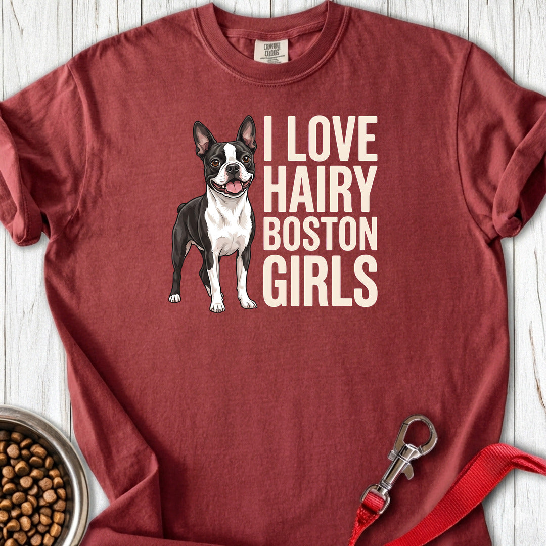 Boston Terrier Hairy Girls Premium Tee — Brick