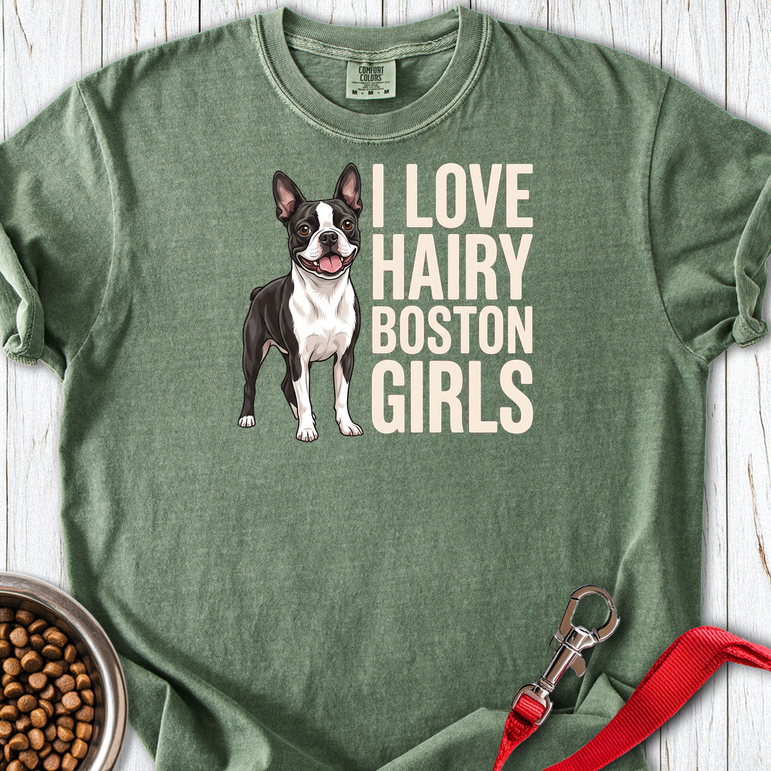 Boston Terrier Hairy Girls Premium Tee — Moss