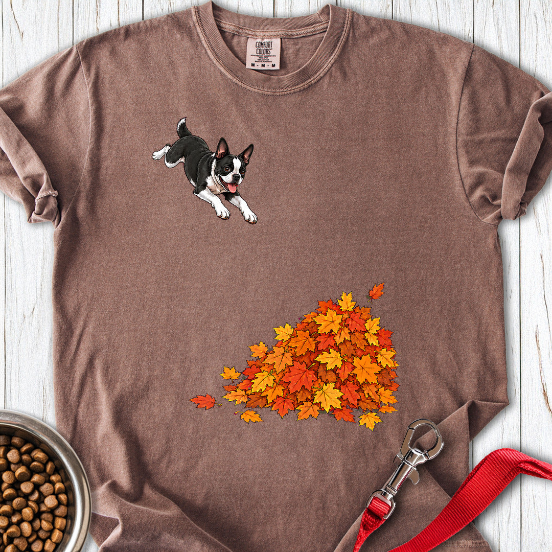 Boston Terrier Leaf Pile Premium Tee — Espresso