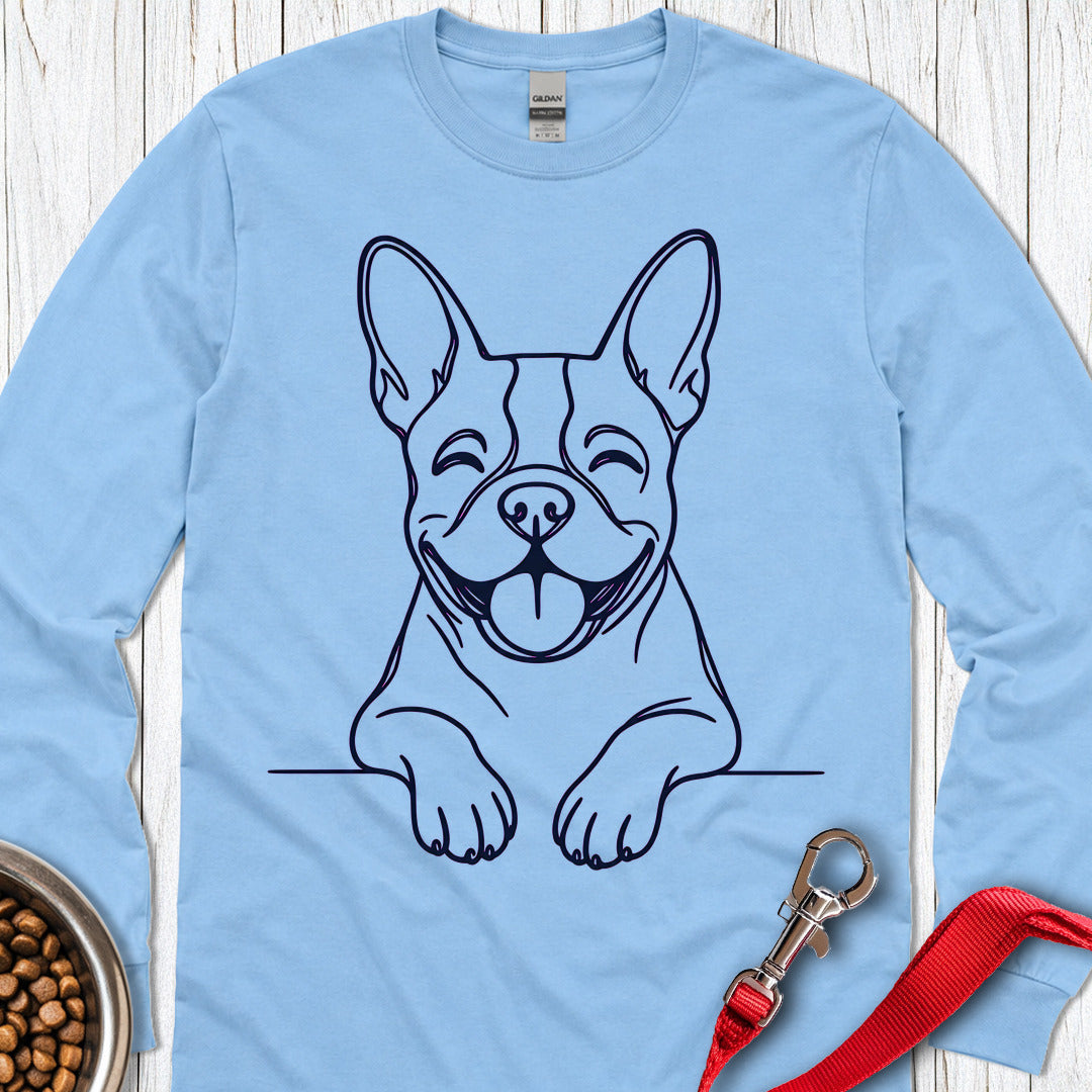 Boston Terrier Lineart Long Sleeve — Carolina Blue