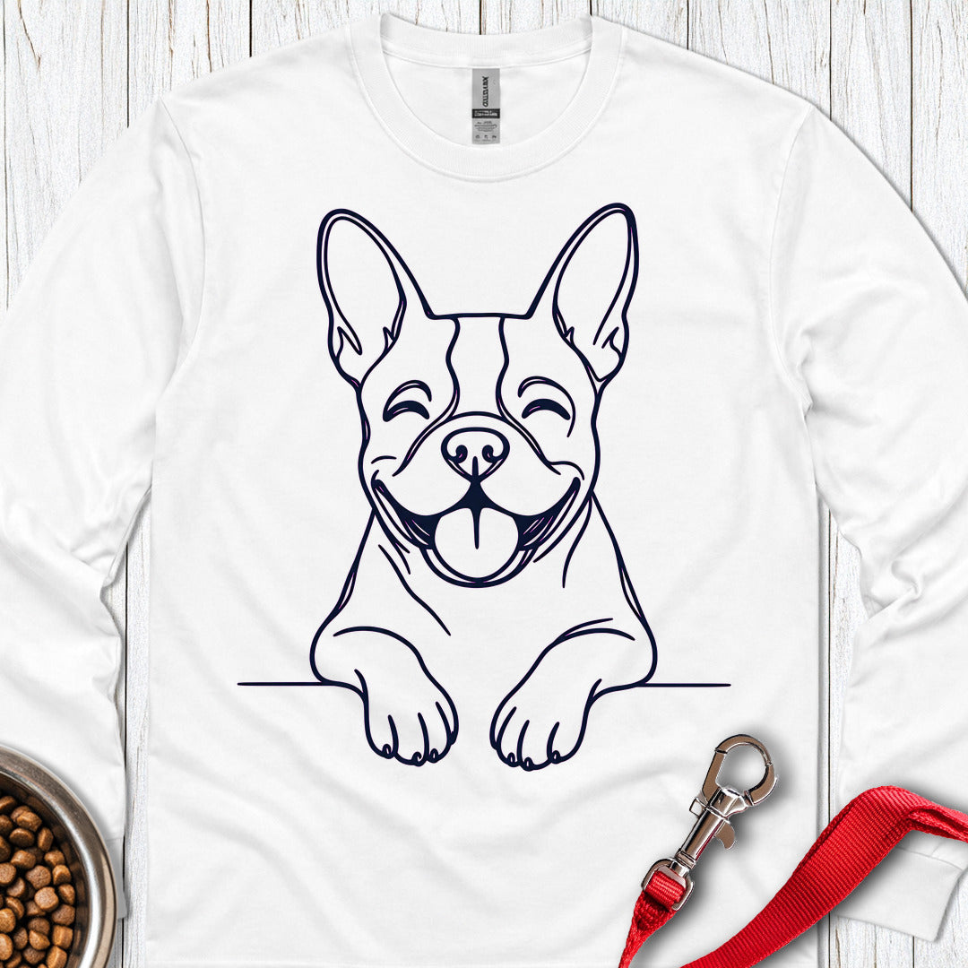 Boston Terrier Lineart Long Sleeve — White