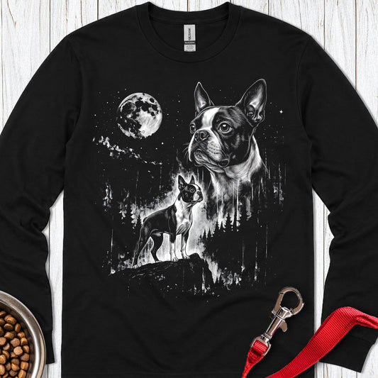 Boston Terrier Moonlight Long Sleeve — Black