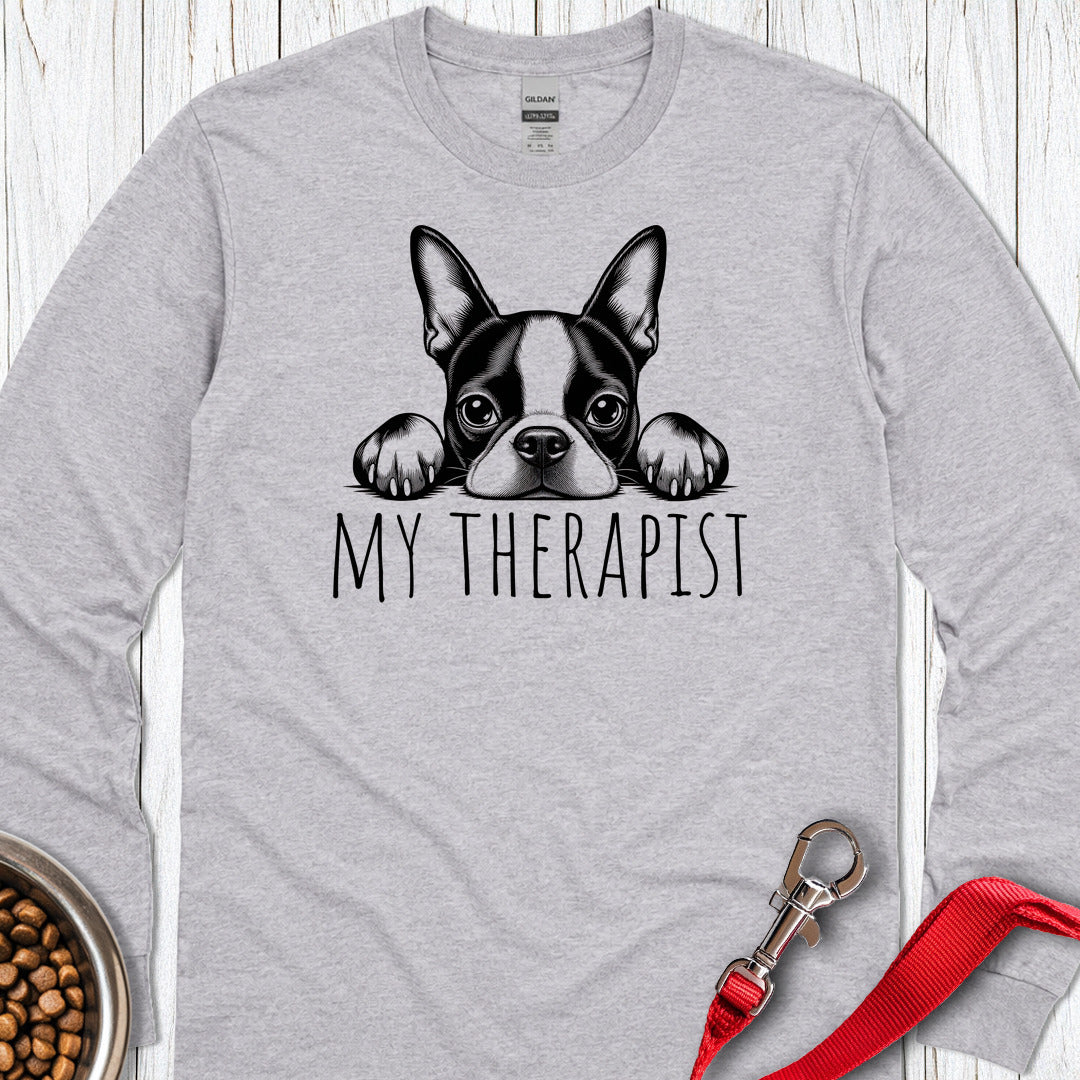Boston Terrier My Therapist Long Sleeve — Sport Grey