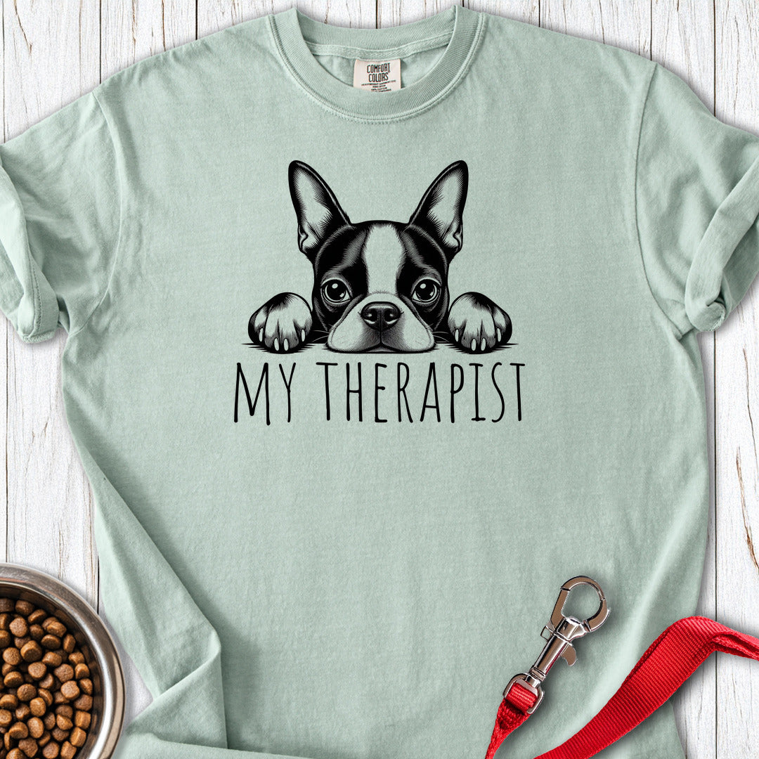 Boston Terrier My Therapist Premium Tee — Bay