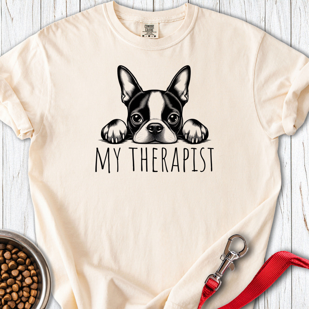 Boston Terrier My Therapist Premium Tee — Ivory