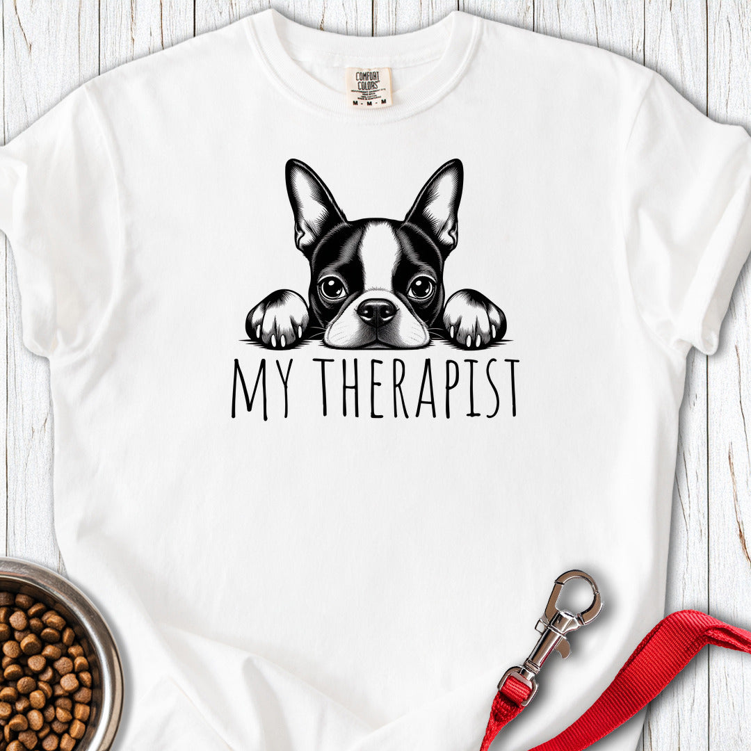 Boston Terrier My Therapist Premium Tee — White
