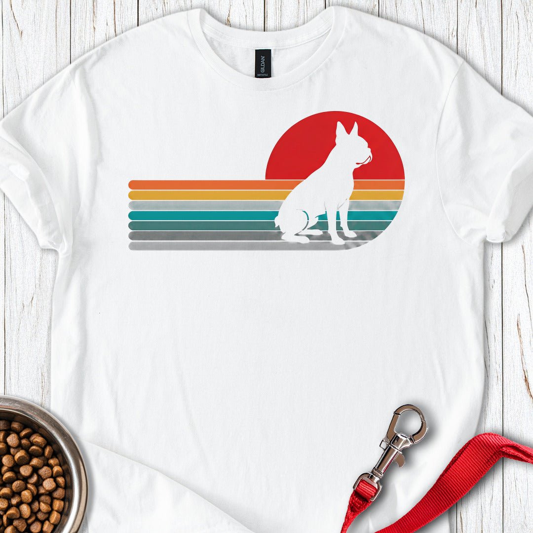 Boston Terrier Retro Sunset — White