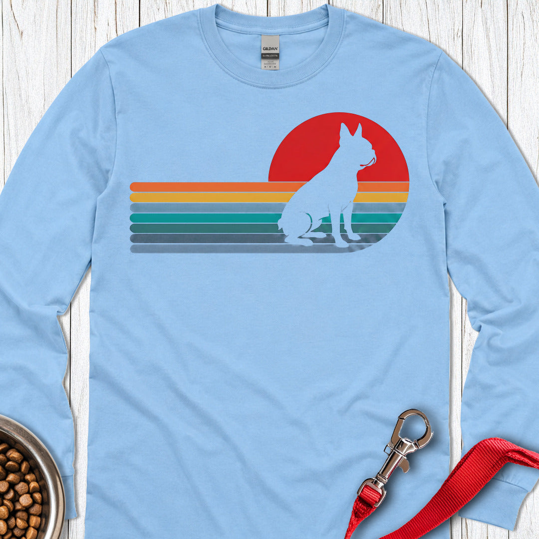 Boston Terrier Retro Sunset Long Sleeve — Carolina Blue