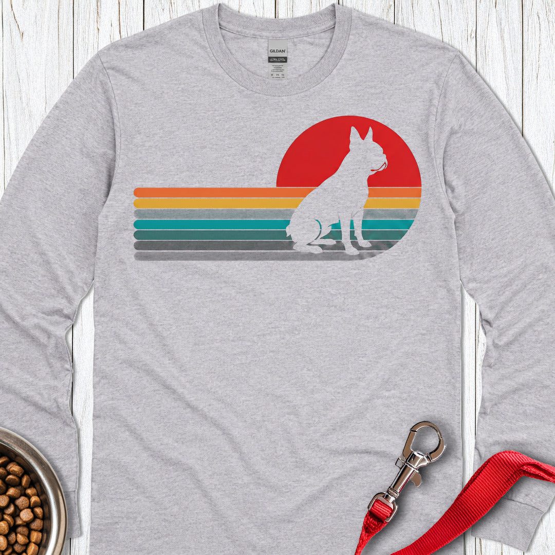 Boston Terrier Retro Sunset Long Sleeve — Sport Grey